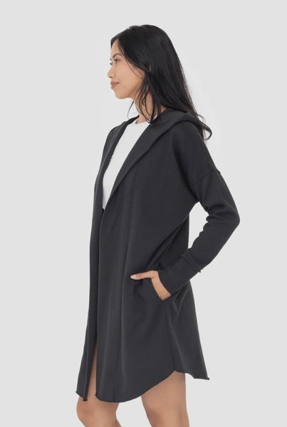 Black Longline Hoodie Cardigan