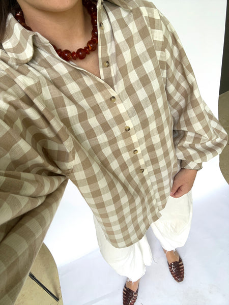 Beige Gingham Top