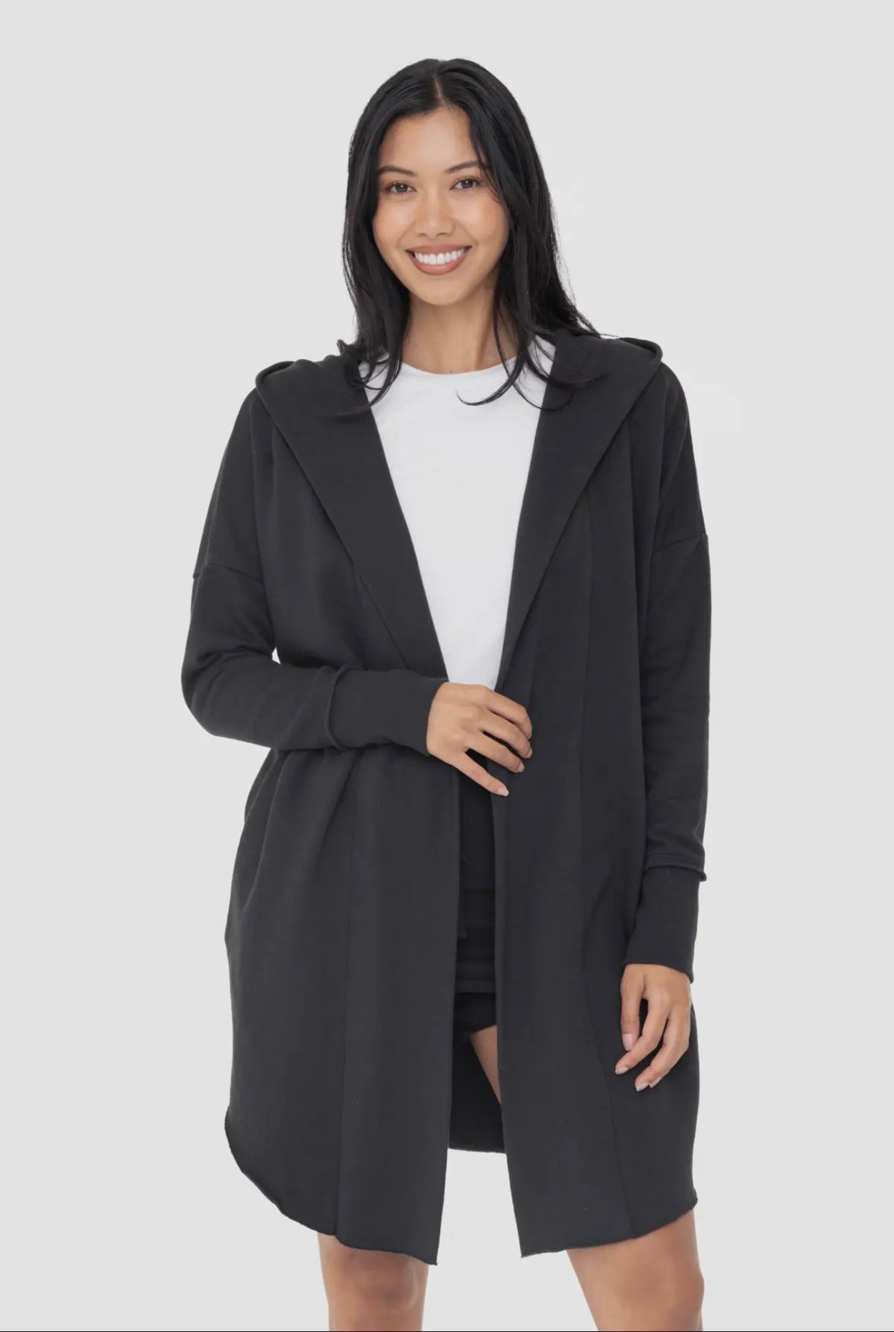 Black Longline Hoodie Cardigan