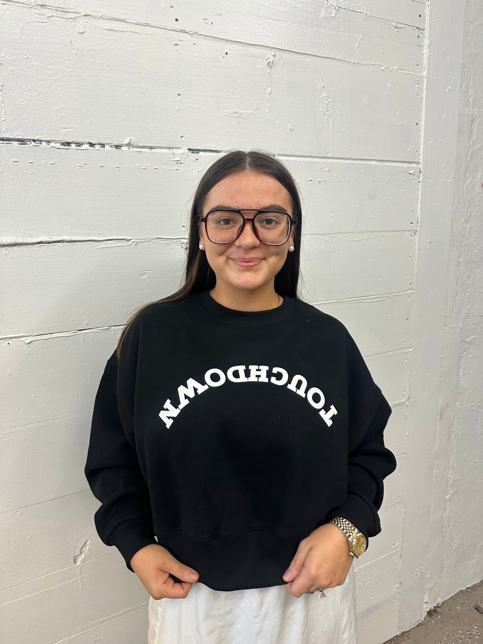 Upside Down Touchdown Puff Crop Sweatshirt