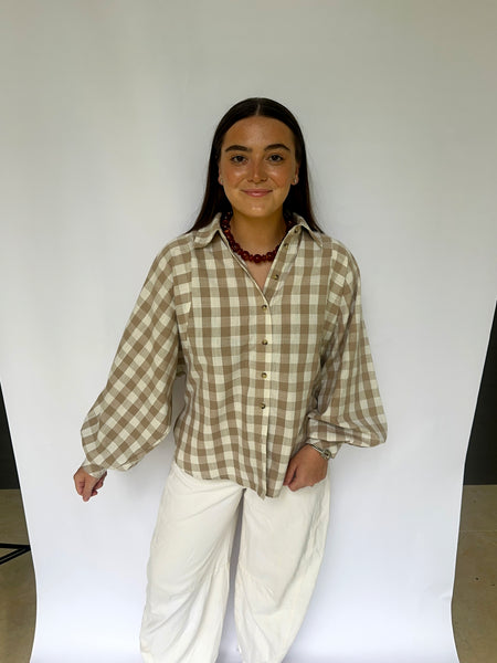 Beige Gingham Top