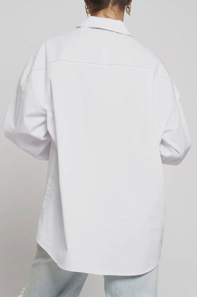 White Pocket Stitch Button Up