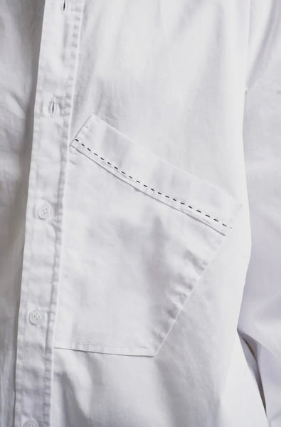 White Pocket Stitch Button Up