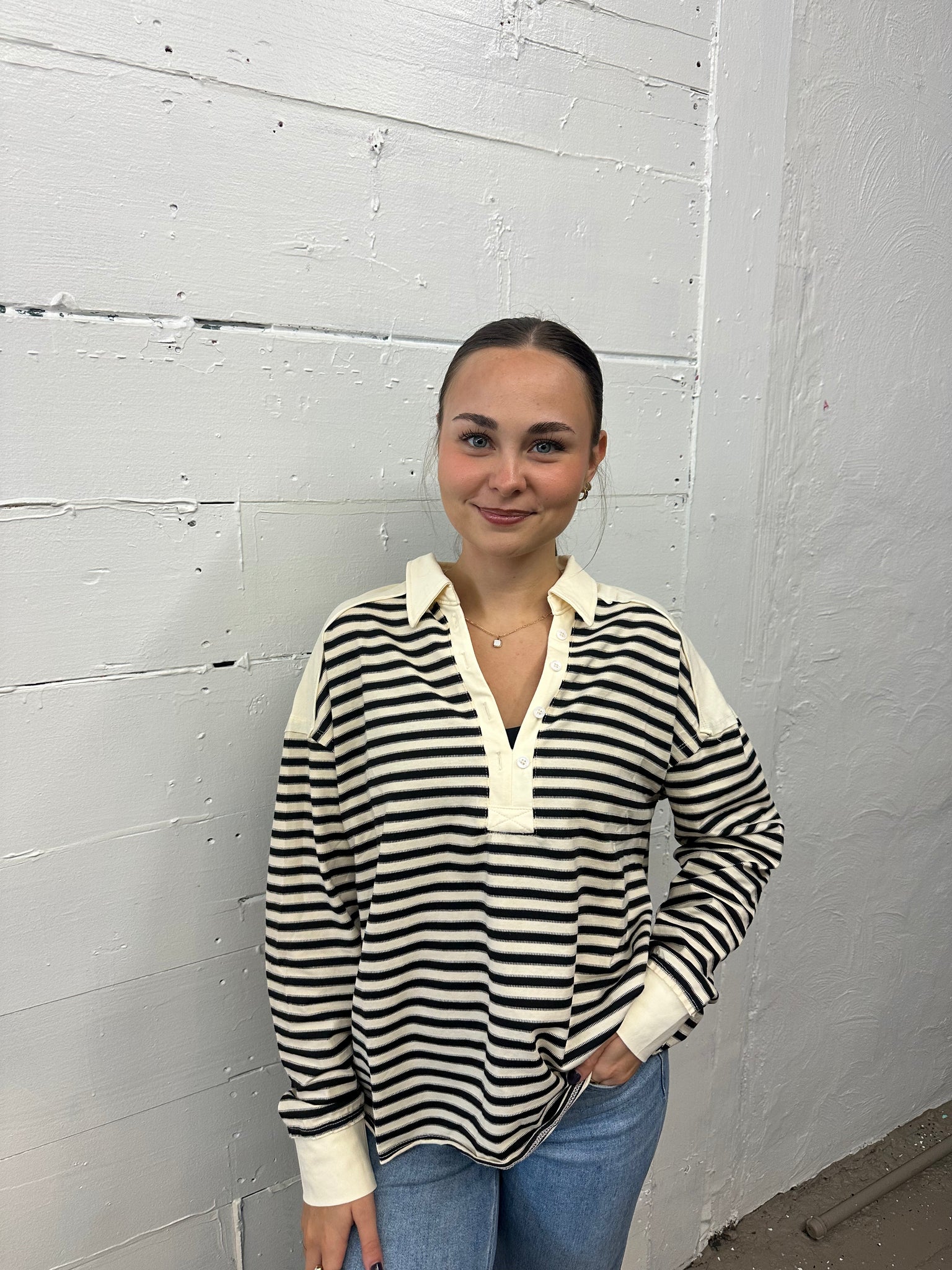 Collared Stripe Knit Top