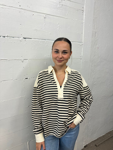 Collared Stripe Knit Top