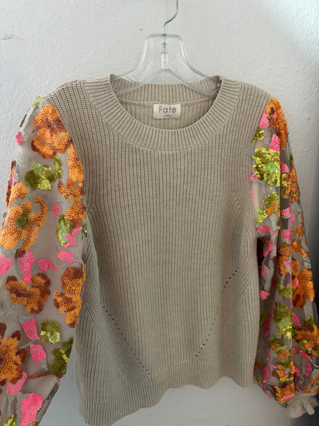 Taupe Sequin Sleeve Sweater