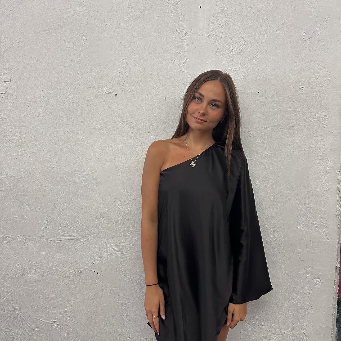 Black Draped One Shoulder Dress