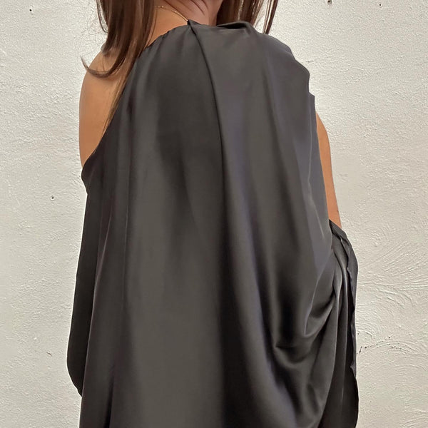 Black Draped One Shoulder Dress