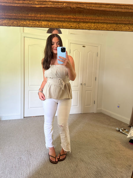 Tan Ruffle Tank