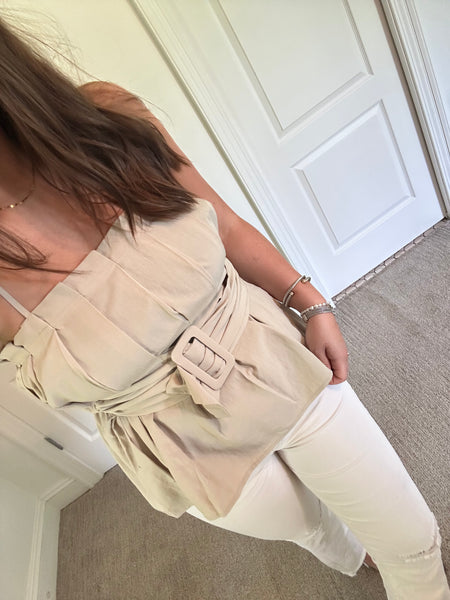 Tan Ruffle Tank