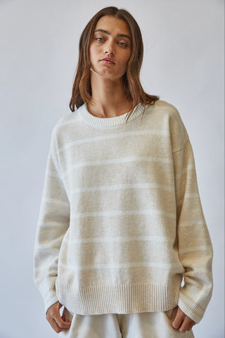 White Oversized Striped Sweater