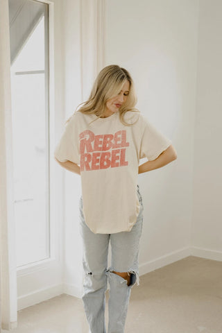 David Bowie Rebel Repeat Off White Thrifted Graphic Tee