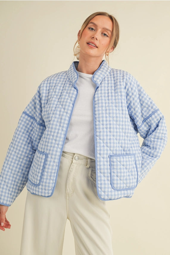 Quilted Plaid Puff Jacket with Pockets