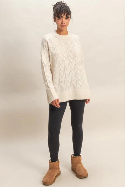 Crew Neck Cable Knit Sweater Pullover