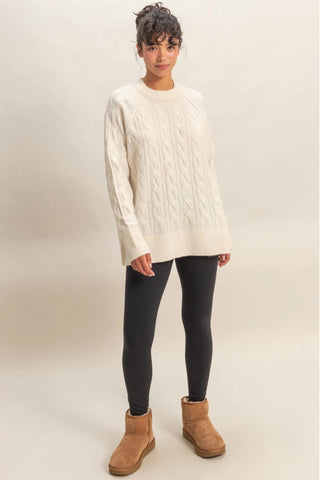 Crew Neck Cable Knit Sweater Pullover