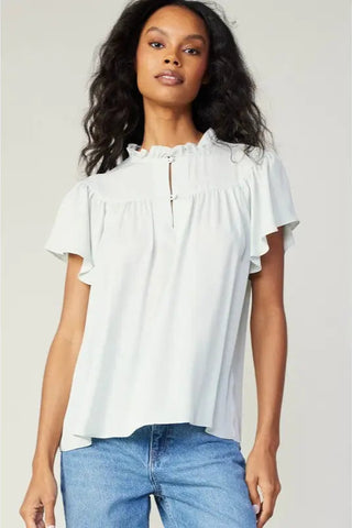 Key-Hole Neck Flutter Sleeve Blouse