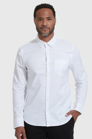 White Long Sleeve Button Up Shirt Stretch Oxford