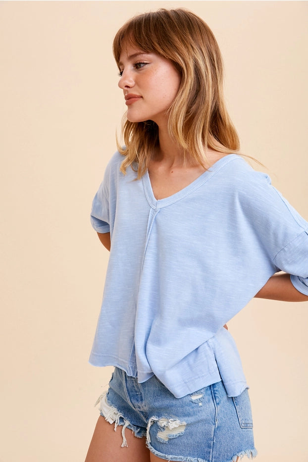 Blue V Neck Tee