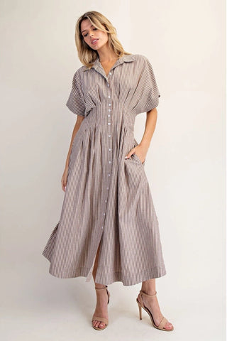 Striped Pleated Maxi Dress