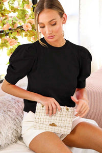 Black Puff Sleeve Knitted Sweater