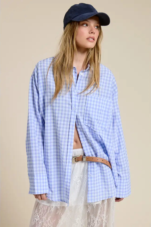 Oversized Gingham Button Down Shirt