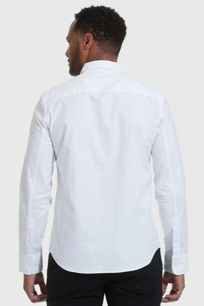 White Long Sleeve Button Up Shirt Stretch Oxford