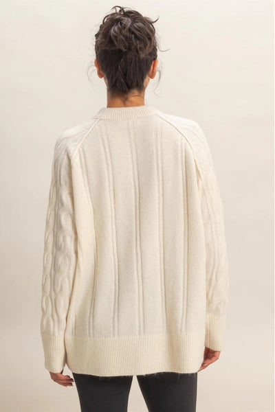 Crew Neck Cable Knit Sweater Pullover