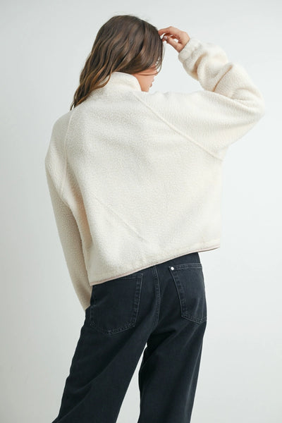 Fleece Button Front Side Pocket Long Sleeve Top