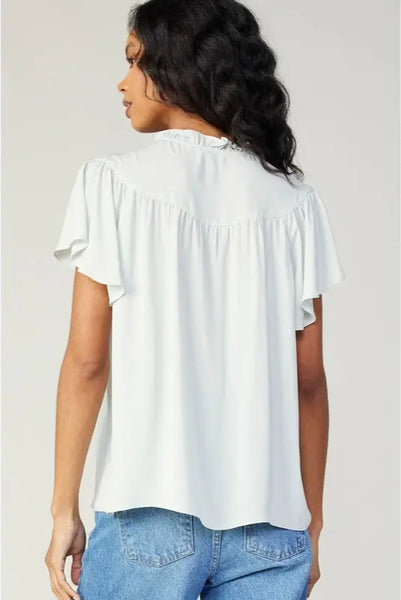 Key-Hole Neck Flutter Sleeve Blouse