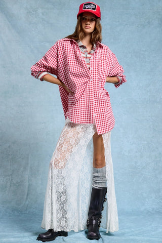 Red Oversized Gingham Button Down