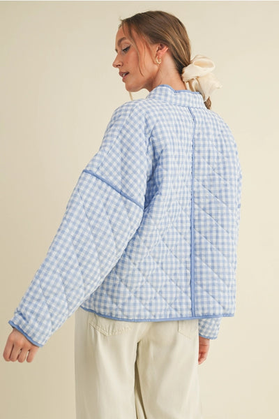 Quilted Plaid Puff Jacket with Pockets