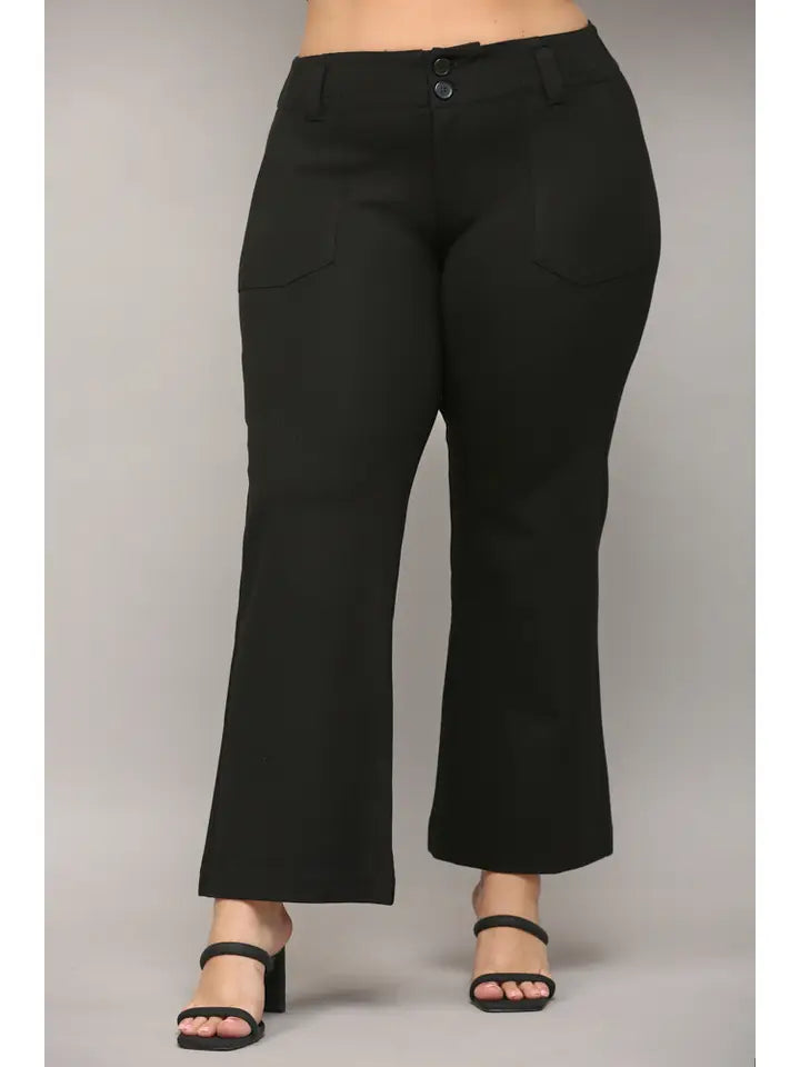 Two Front Pocket Ponte Flare Pants / Black