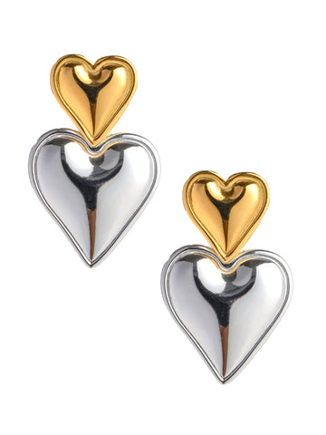 Farrah B Silver and Gold Heart Earrings